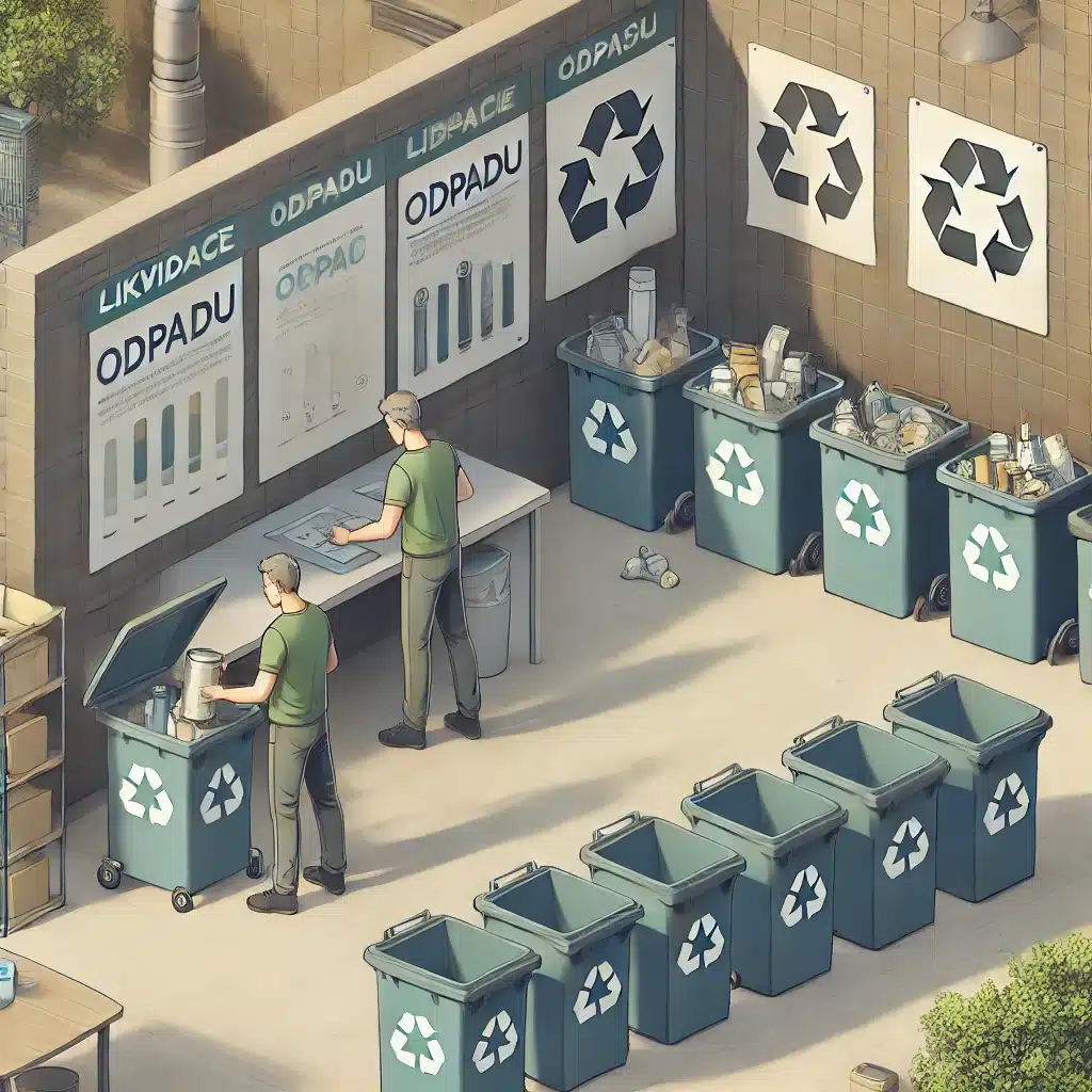 DALL·E 2024 10 08 22.03.53 Create a realistic illustration for the section Likvidace odpadu Waste Disposal. The image should show a person or team responsibly sorting and di