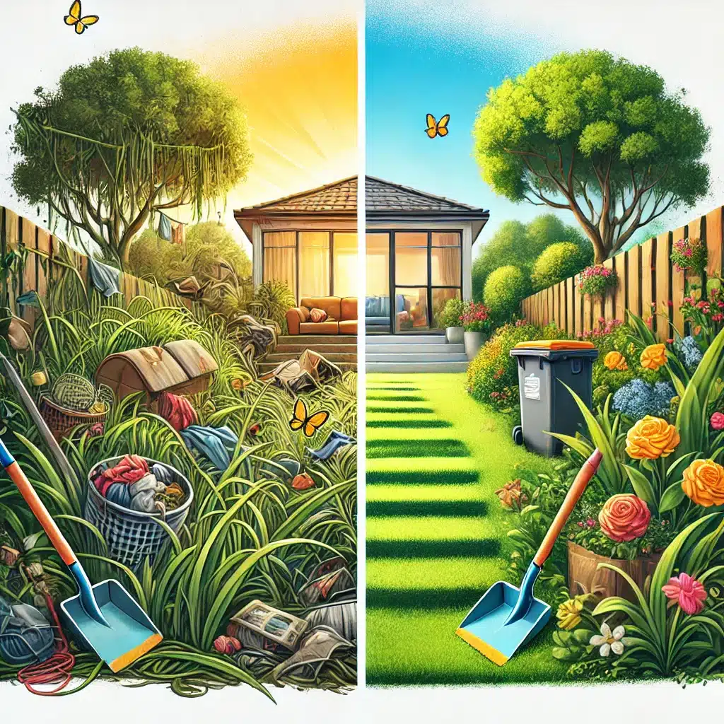 DALL·E 2024 10 09 00.25.00 Create a playful and realistic illustration for the concept Promenujeme dzungli v raj Transforming a Jungle into Paradise. The image should depict